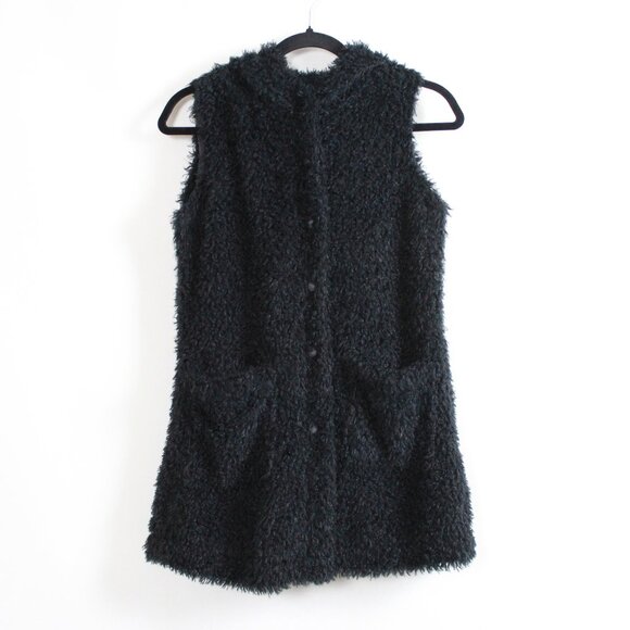 Black Fun Fur Hooded Vest - Picture 12 of 13